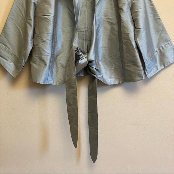 Talbots M 100% silk blazer metallic blue business casual - Picture 3 of 8